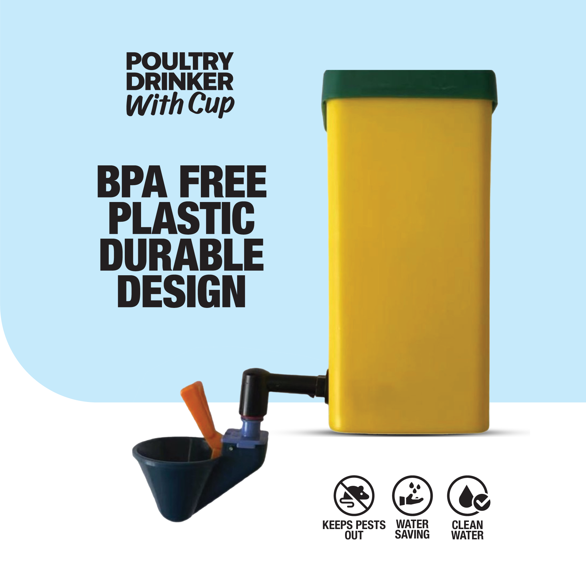 Small poultry waterer for brooder setups and backyard chicken coops