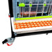 Stackable chicken brooder with self-regulated heaters and removable droppings trays.