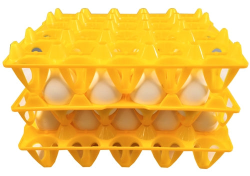 Stackable poly egg storage and transport tray for larger poultry eggs
