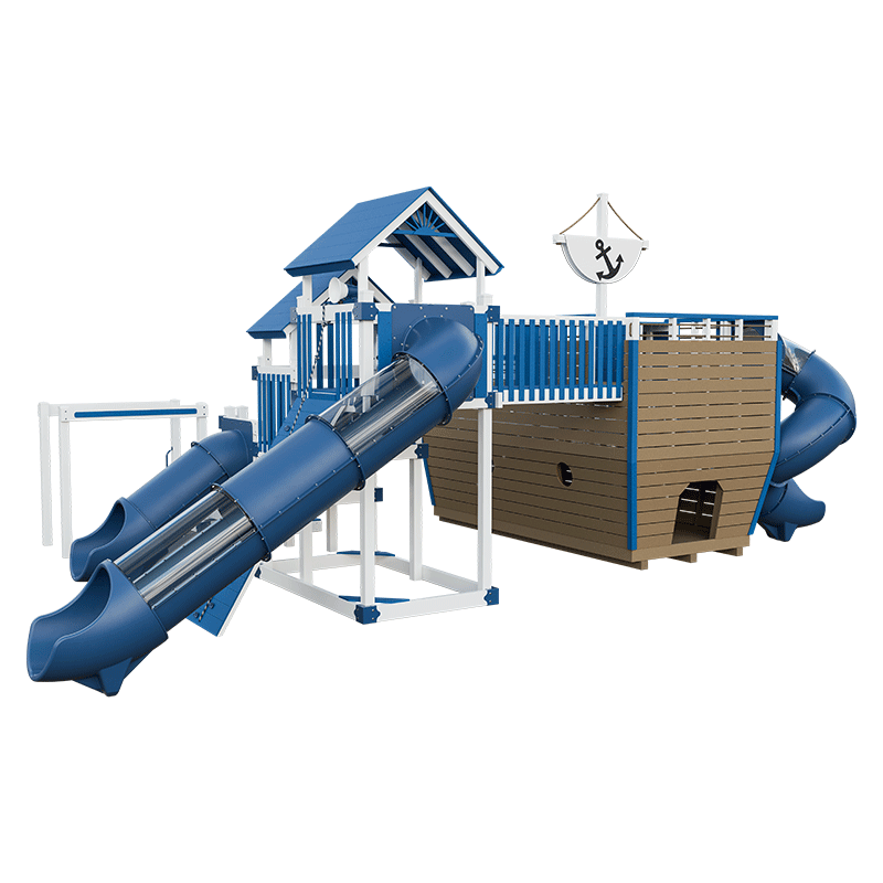 Swing Kingdom Play Set Adventurer Buccaneer blue and wood slides