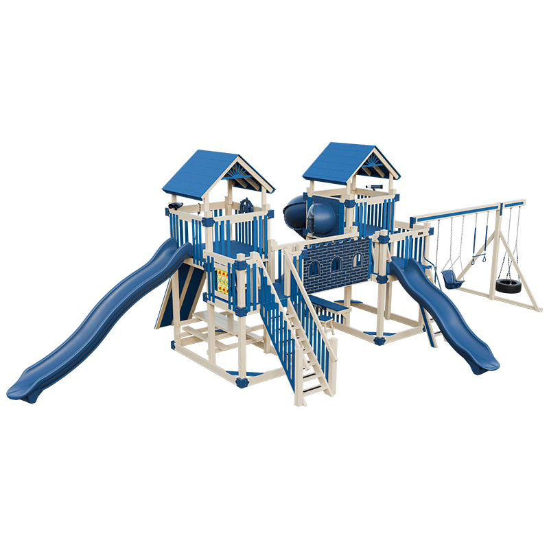 Swing Kingdom Play Set Adventurer Fortress blue and almond