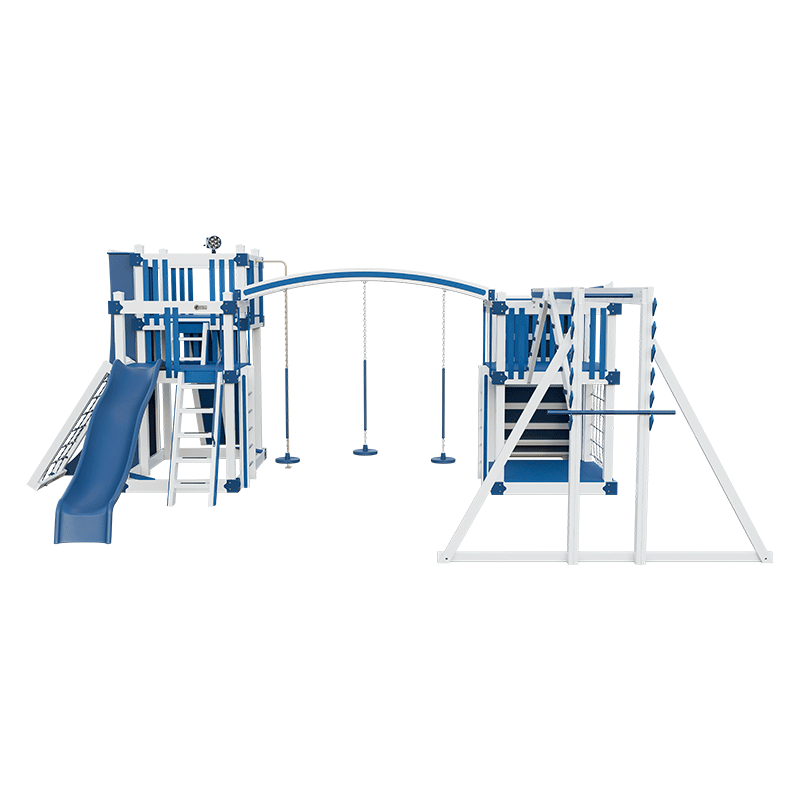 Swing Kingdom Play Set Adventurer Obstacle Course  blue and white swing play