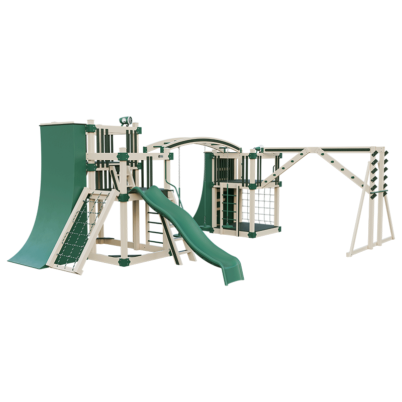 Swing Kingdom Play Set Adventurer Obstacle Course  green and almond