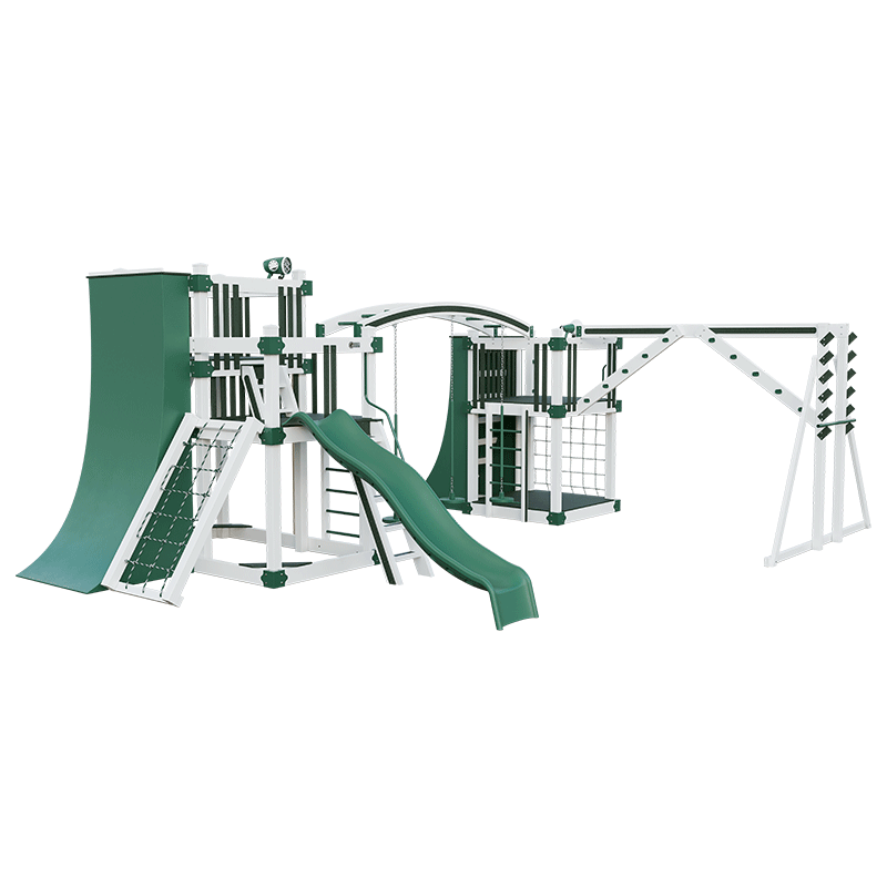 Swing Kingdom Play Set Adventurer Obstacle Course green and white