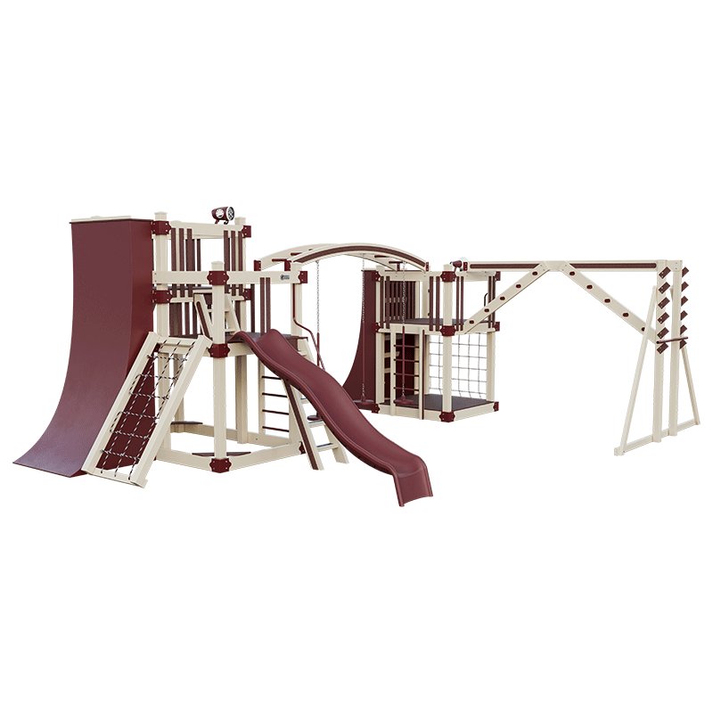 Swing Kingdom Play Set Adventurer Obstacle Course  red and almond