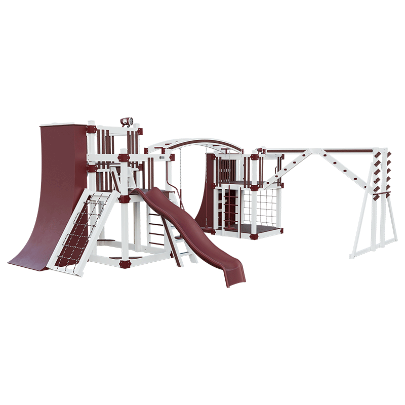 Swing Kingdom Play Set Adventurer Obstacle Course red and white
