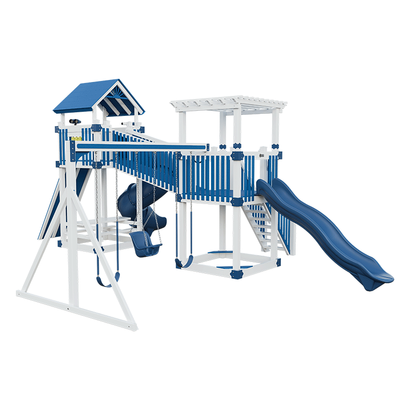 Swing Kingdom Play Set Adventurer Traverse blue and white bridge