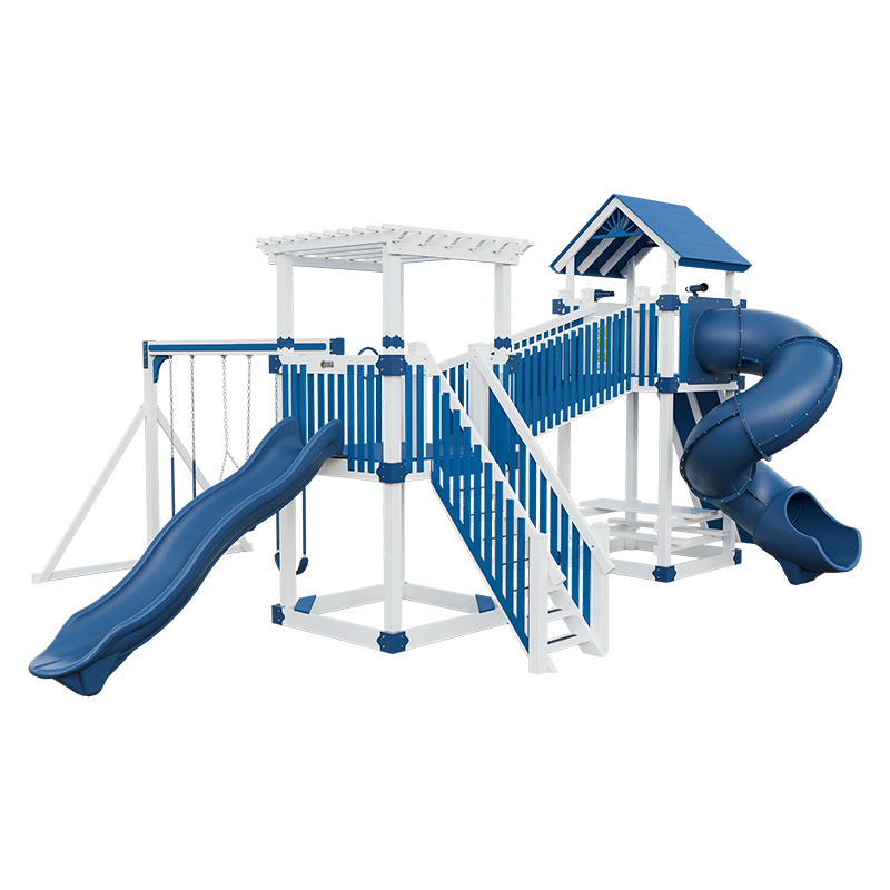 Swing Kingdom Play Set Adventurer Traverse blue and white steps