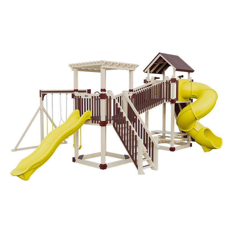 Swing Kingdom Play Set Adventurer Traverse red yellow almond