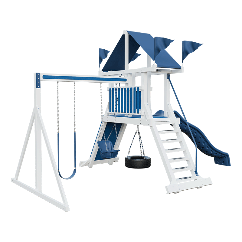 Swing Kingdom Play Set Mountaineer Climber 35 blue and white ladder