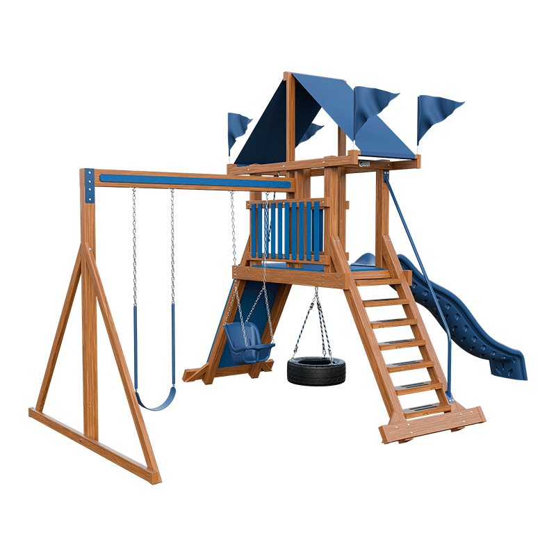 Swing Kingdom Play Set Mountaineer Climber 35 blue wood