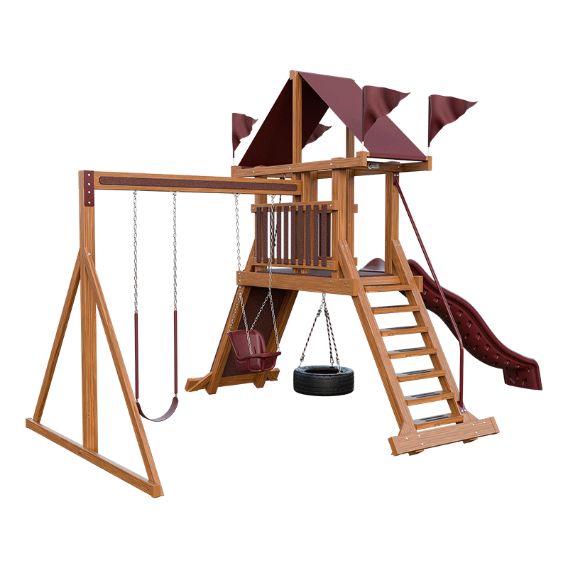 Swing Kingdom Play Set Mountaineer Climber 35 red wood