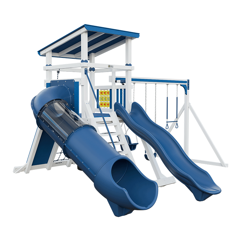 Swing Kingdom Play Set Mountaineer Climber 55 Deluxe blue and white see through slide