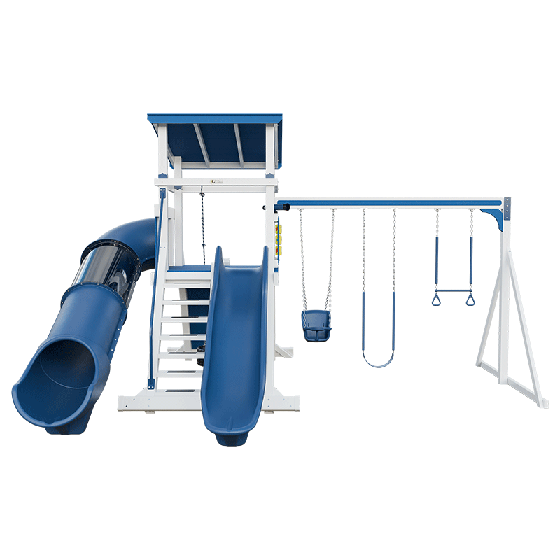 Swing Kingdom Play Set Mountaineer Climber 55 Deluxe blue and white slides