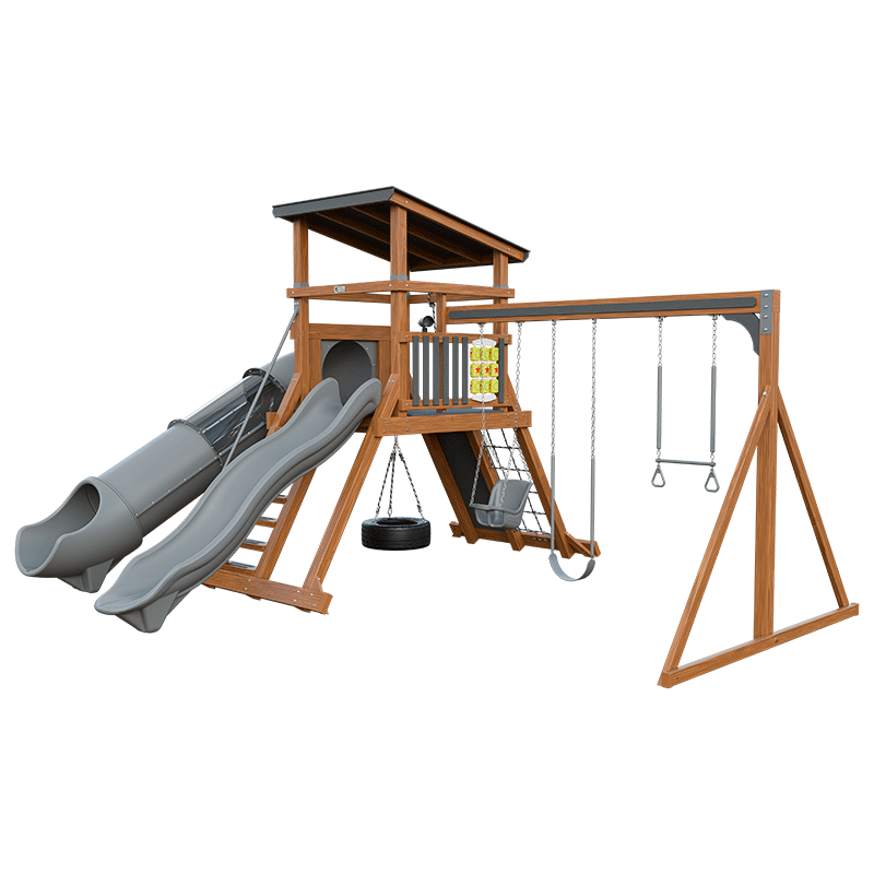 Swing Kingdom Play Set Mountaineer Climber 55 Deluxe gray and wood