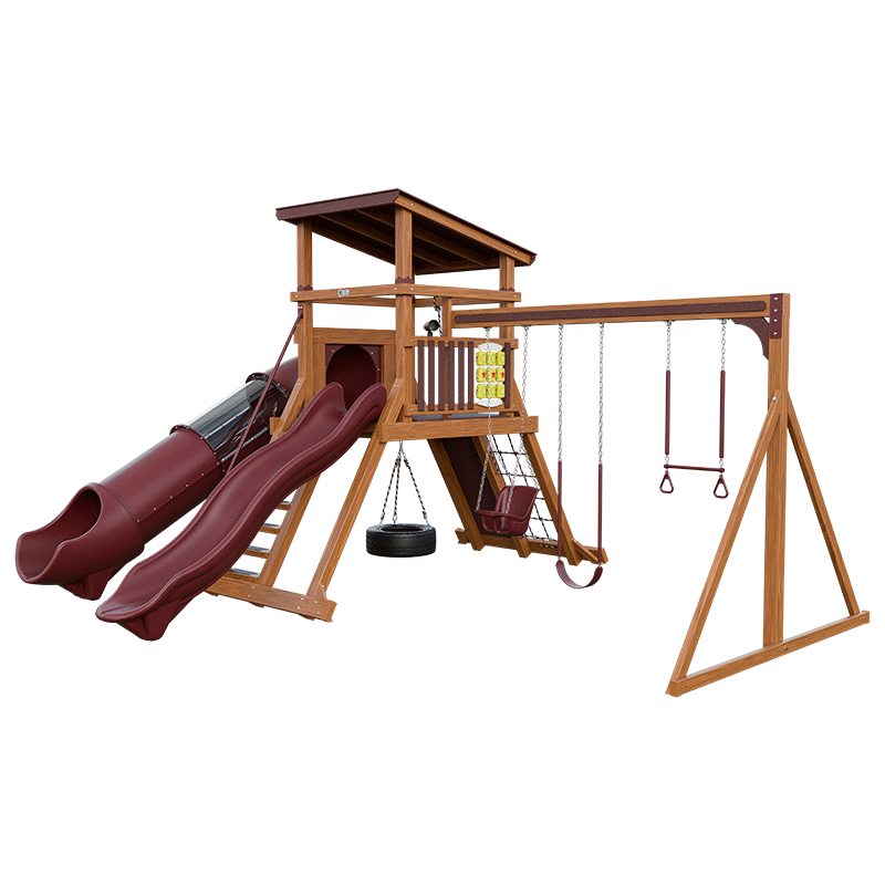 Swing Kingdom Play Set Mountaineer Climber 55 Deluxe red and wood