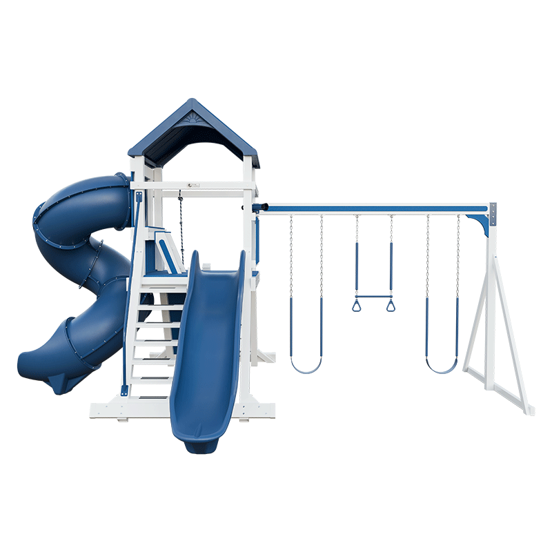 Swing Kingdom Play Set Mountaineer Climber 55 Turbo Deluxe blue and white slide and swings
