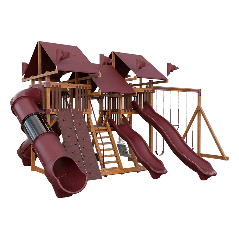 Swing Kingdom Play Set Mountaineer Mega Climber 55 Deluxe red and wood