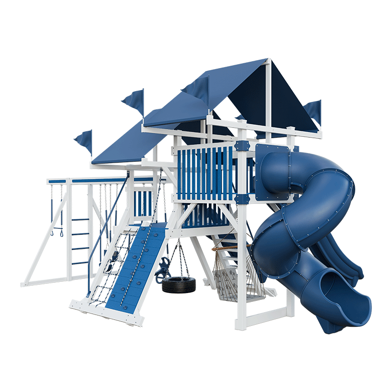 Swing Kingdom Play Set Mountaineer Mega Climber 55 blue and white back
