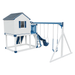 Swing Kingdom Play Set & Playhouse Cabin white and blue swings