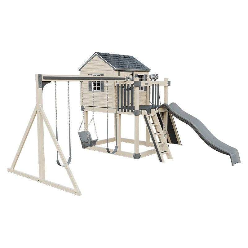 Swing Kingdom Play Set & Playhouse Cabin gray and almond