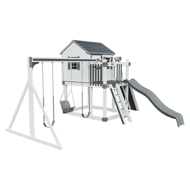 Swing Kingdom Play Set & Playhouse Cabin gray and white