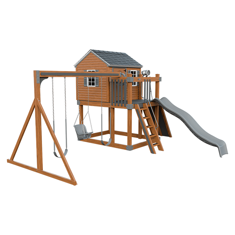 Swing Kingdom Play Set & Playhouse Cabin gray and wood
