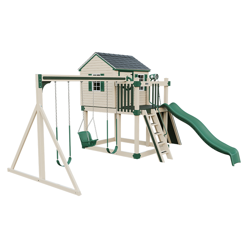 Swing Kingdom Play Set & Playhouse Cabin green and almond