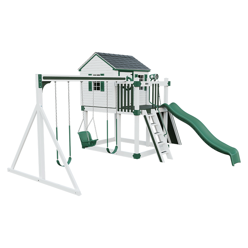 Swing Kingdom Play Set & Playhouse Cabin green and white