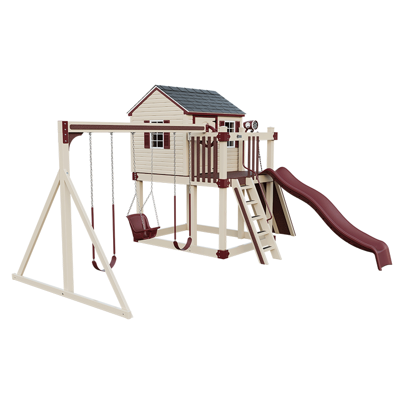 Swing Kingdom Play Set & Playhouse Cabin red and almond