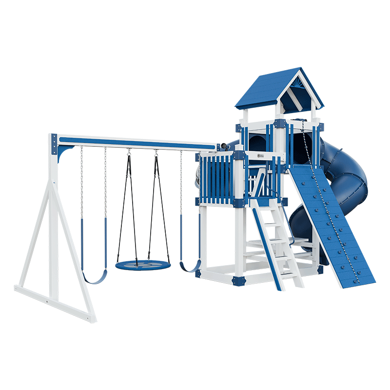 Swing Kingdom Play Set Switchback Super 48 Turbo blue and white swings