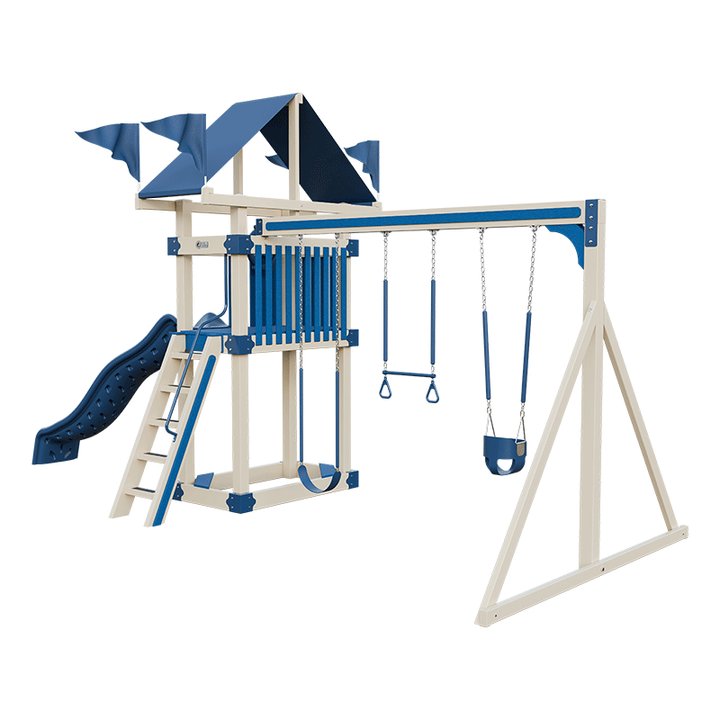 Swing Kingdom Play Set Trailblazer Basecamp 35 with Trapeze Bar blue
