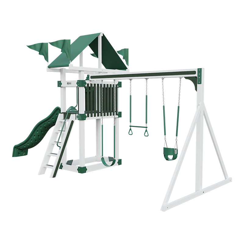 Swing Kingdom Play Set Trailblazer Basecamp 35 with Trapeze Bar green white