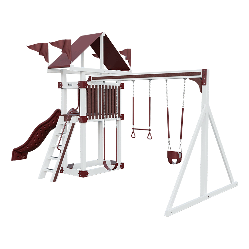 Swing Kingdom Play Set Trailblazer Basecamp 35 with Trapeze Bar red white