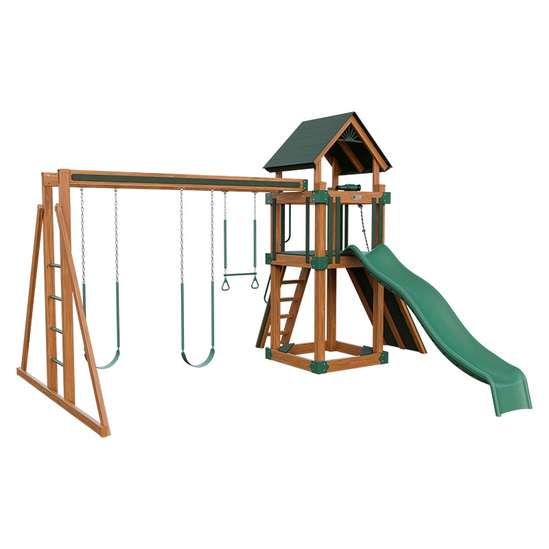 Swing Kingdom Play Set Trailblazer Basecamp 44 green and wood