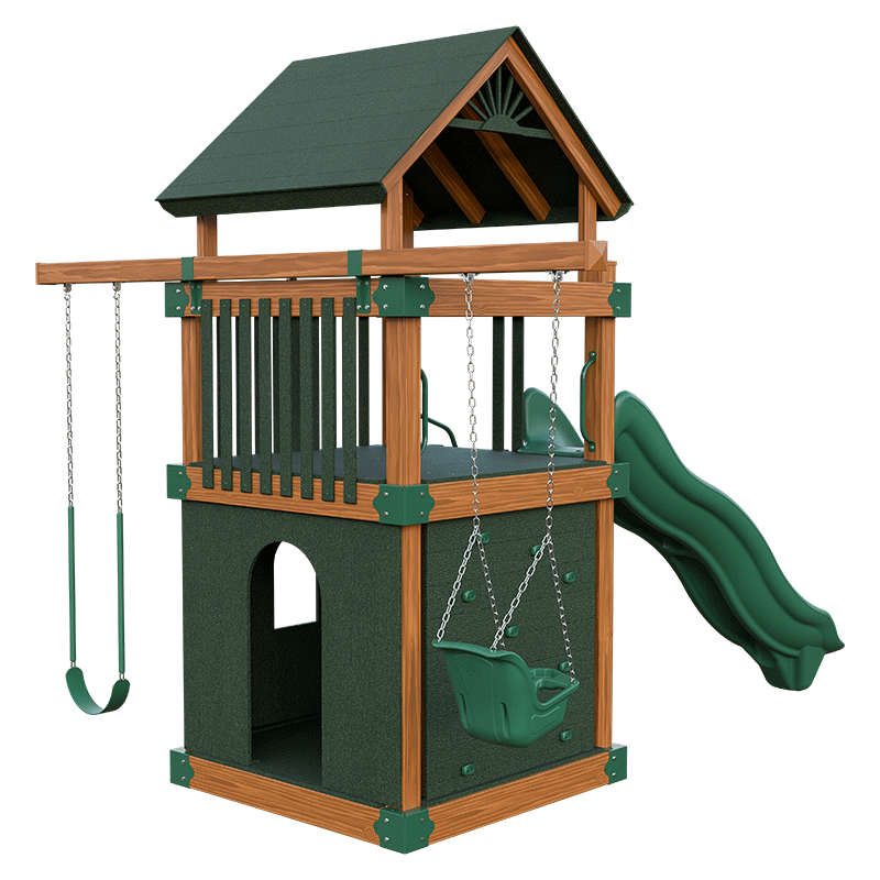 Swing Kingdom Play Set Trailblazer Basecamp 55 Clubhouse green and wood