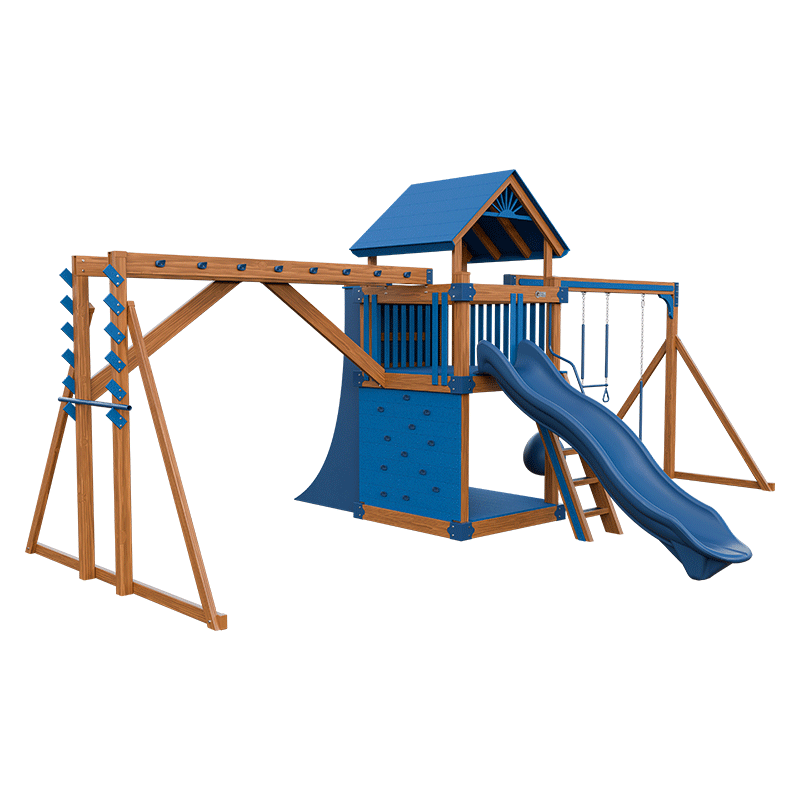 Swing Kingdom Play Set Trailblazer Basecamp 55 Fitness blue wood