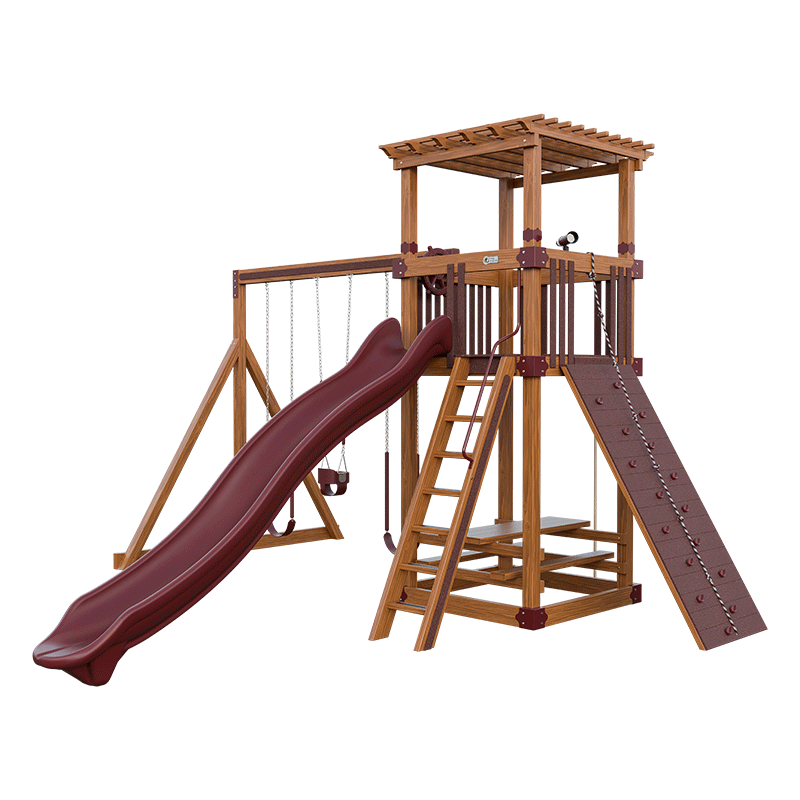 Swing Kingdom Play Set Trailblazer Basecamp 55 Stargazer red wood