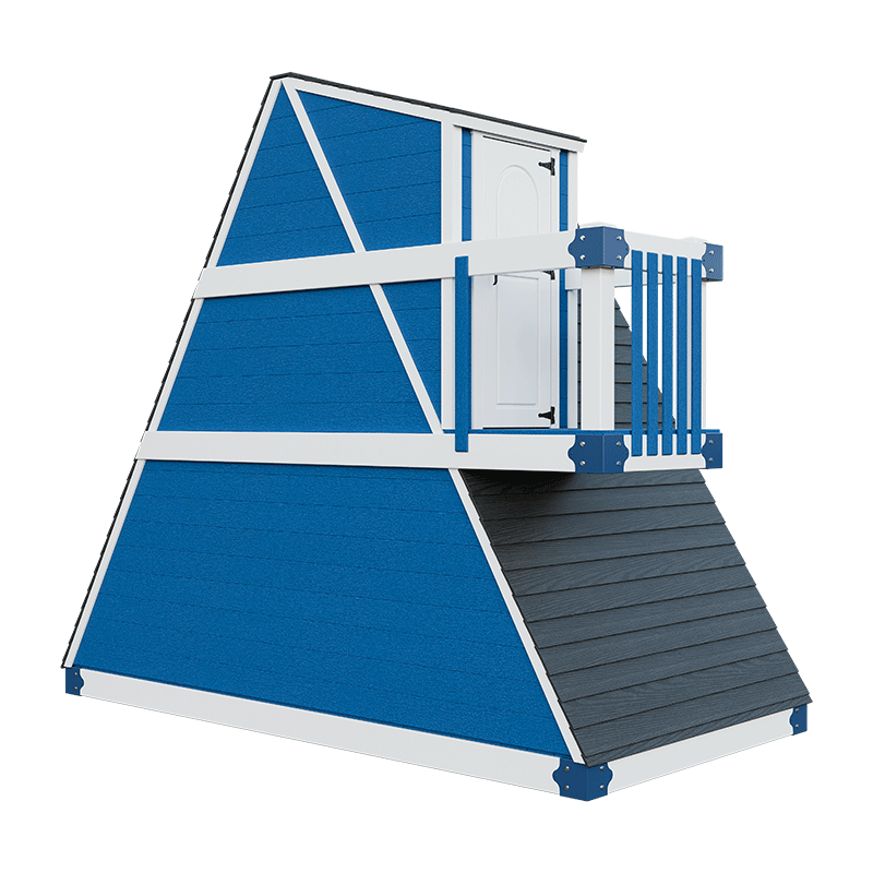 Swing Kingdom Playhouse Series Alpine Retreat blue and white back stand alone