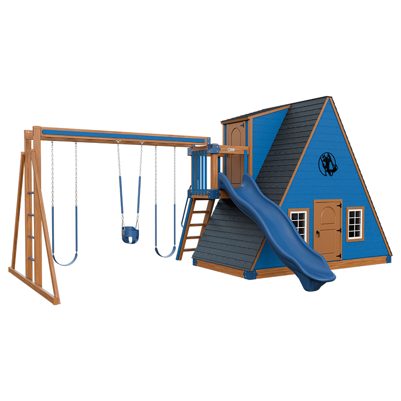 Swing Kingdom Playhouse Series Alpine Retreat blue and wood