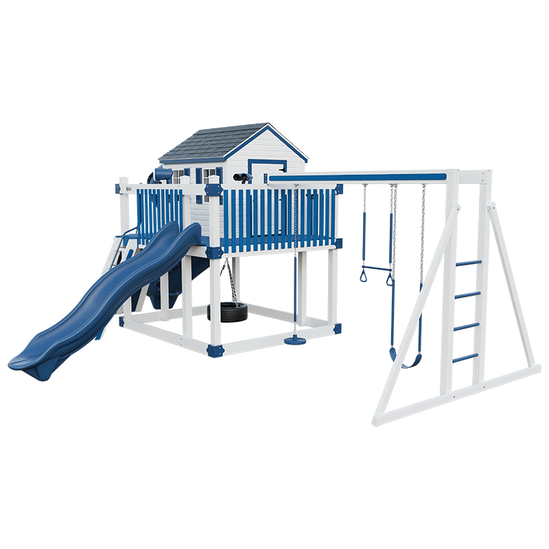 Swing Kingdom Playhouse Series Cabin Deluxe blue and white swings