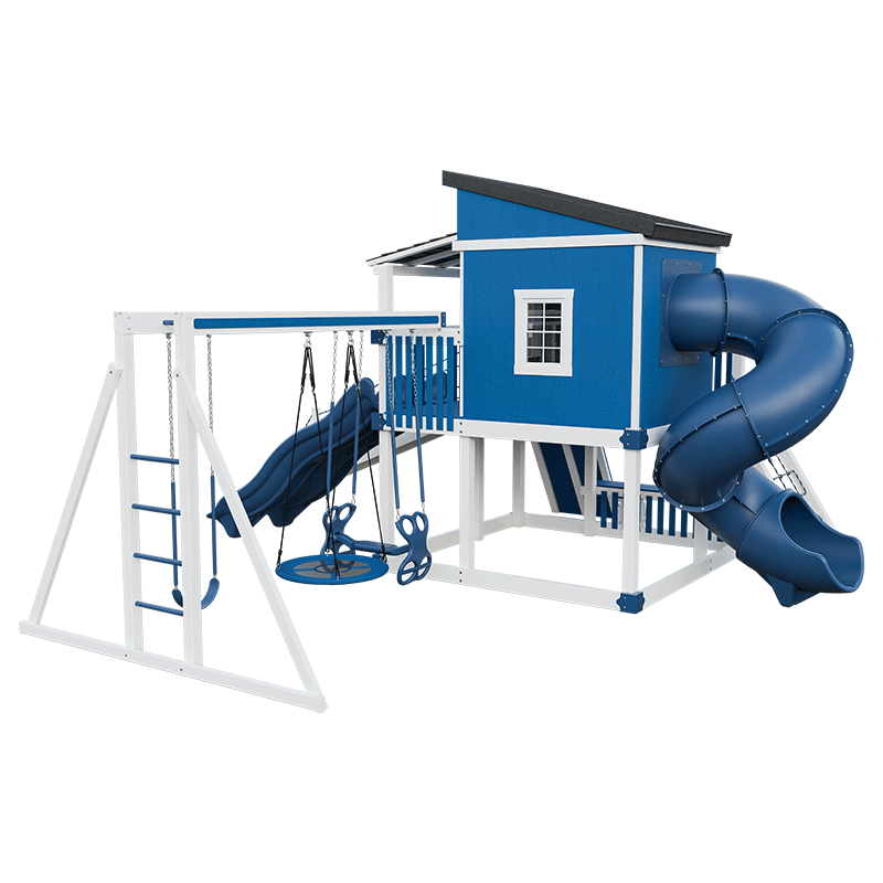 Swing Kingdom Playhouse Series Kingdom Lodge Deluxe blue and white back