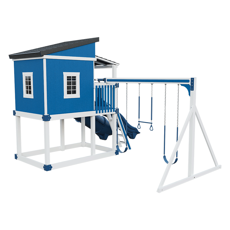 Swing Kingdom Playhouse Series Kingdom Lodge blue and white swings