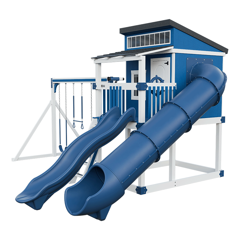 Swing Kingdom Playhouse Series Kingdom Lodge blue and white slides