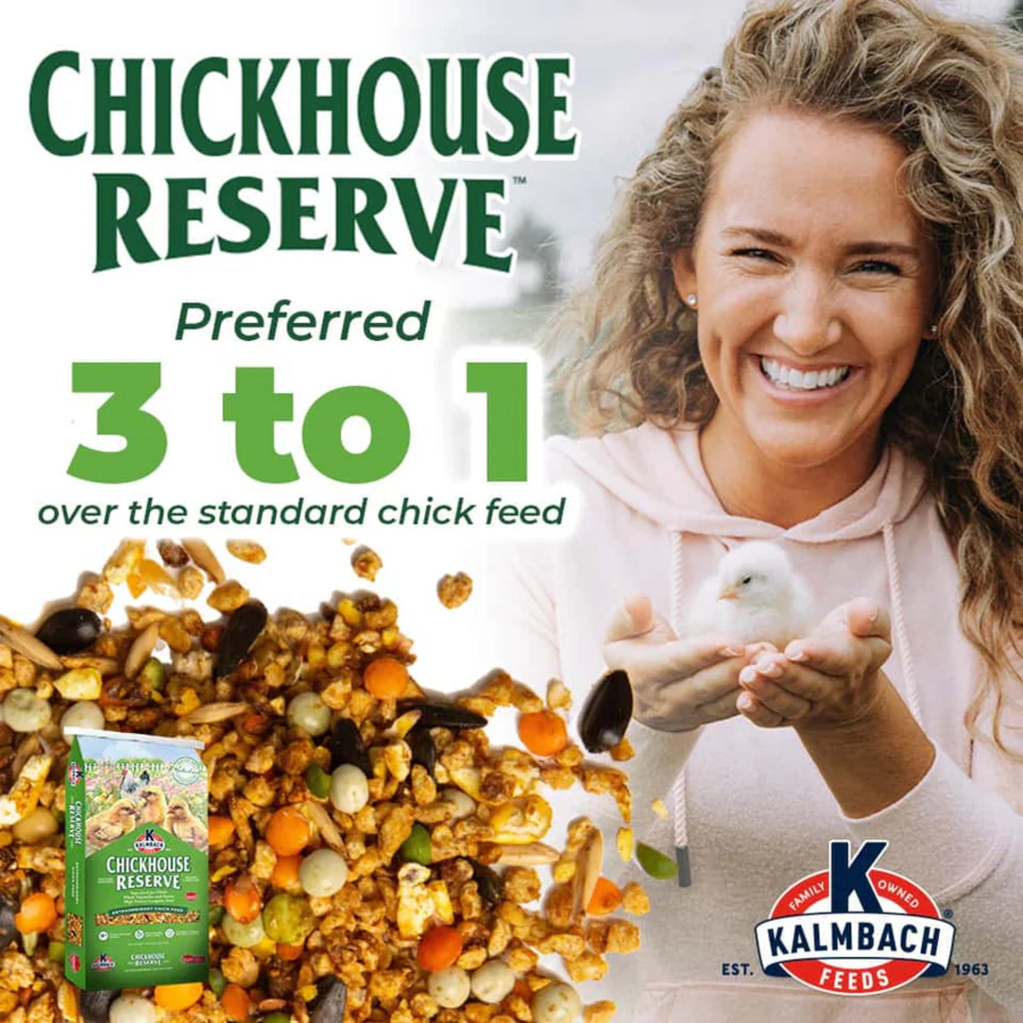 Kalmbach 18% CHICKHOUSE RESERVE Chicken Starter Feed - 30 lb preferred 3 to 1