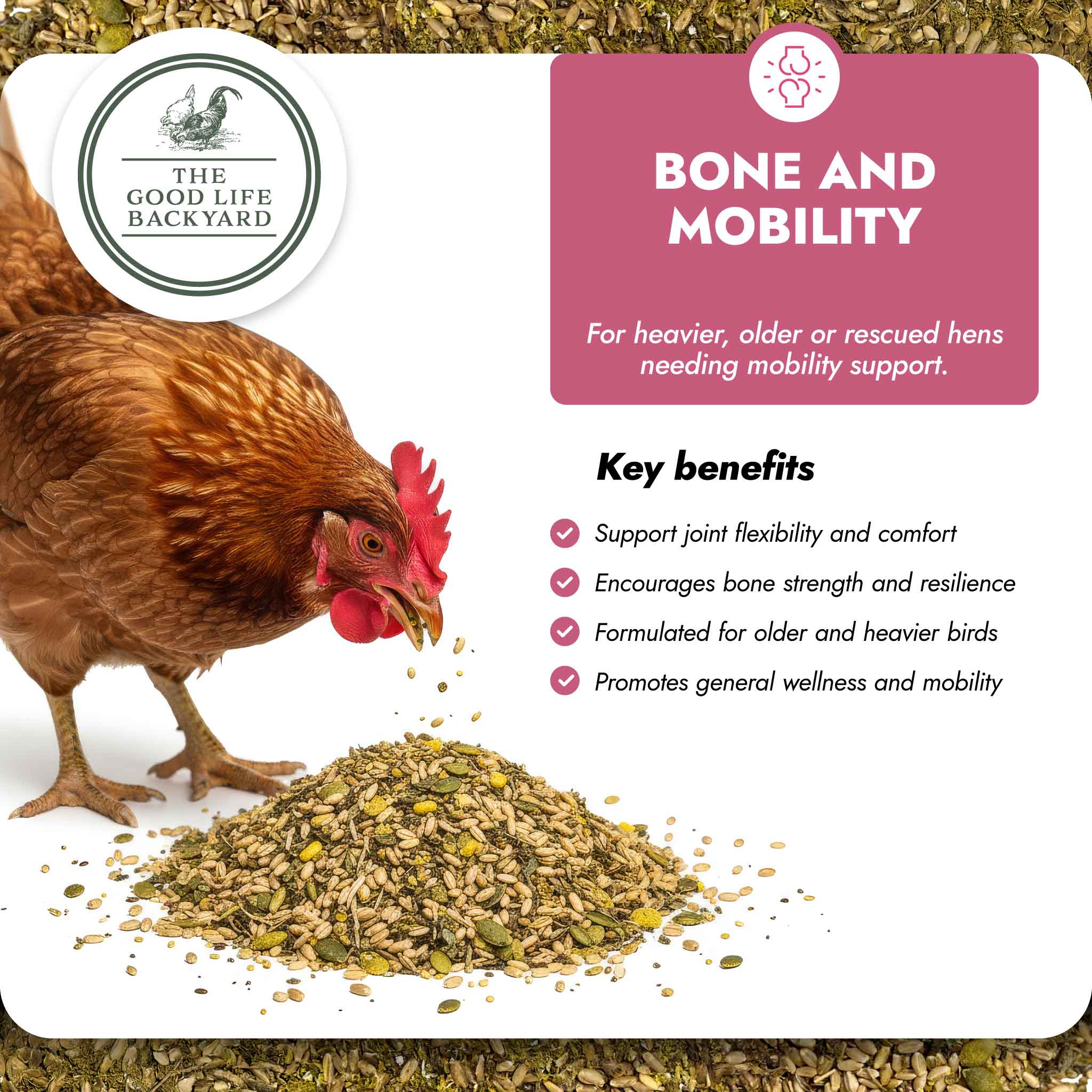 The Good Life Backyard Bone and Mobility – Natural Joint & Bone Support for Chickens key benefits