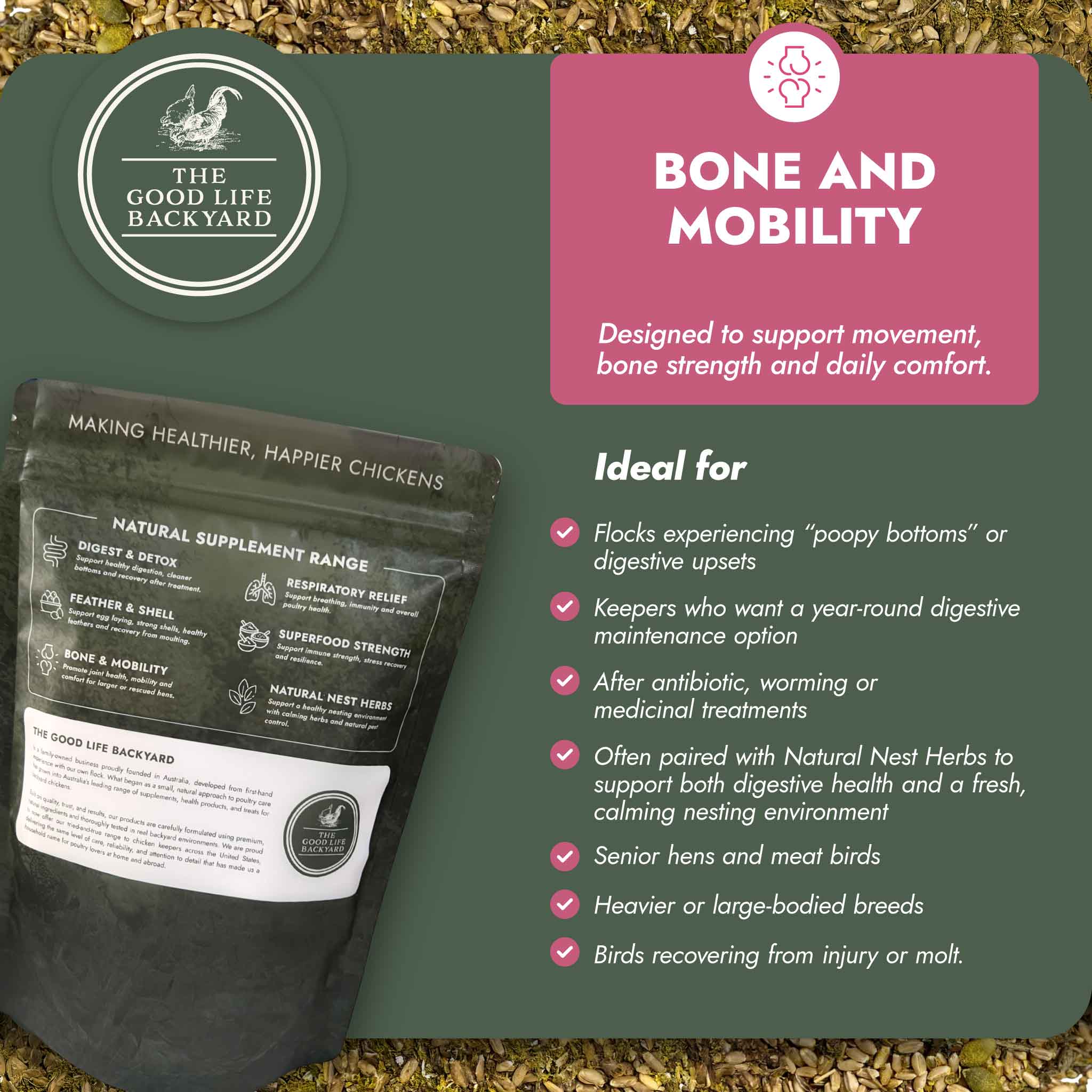 The Good Life Backyard Bone and Mobility – Natural Joint & Bone Support for Chickens ideal for