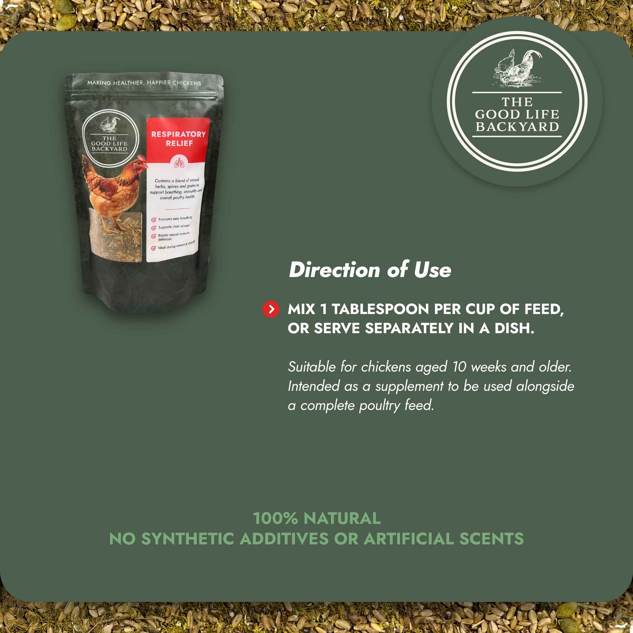 The Good Life Backyard Respiratory Relief – Spice Blend direction of use