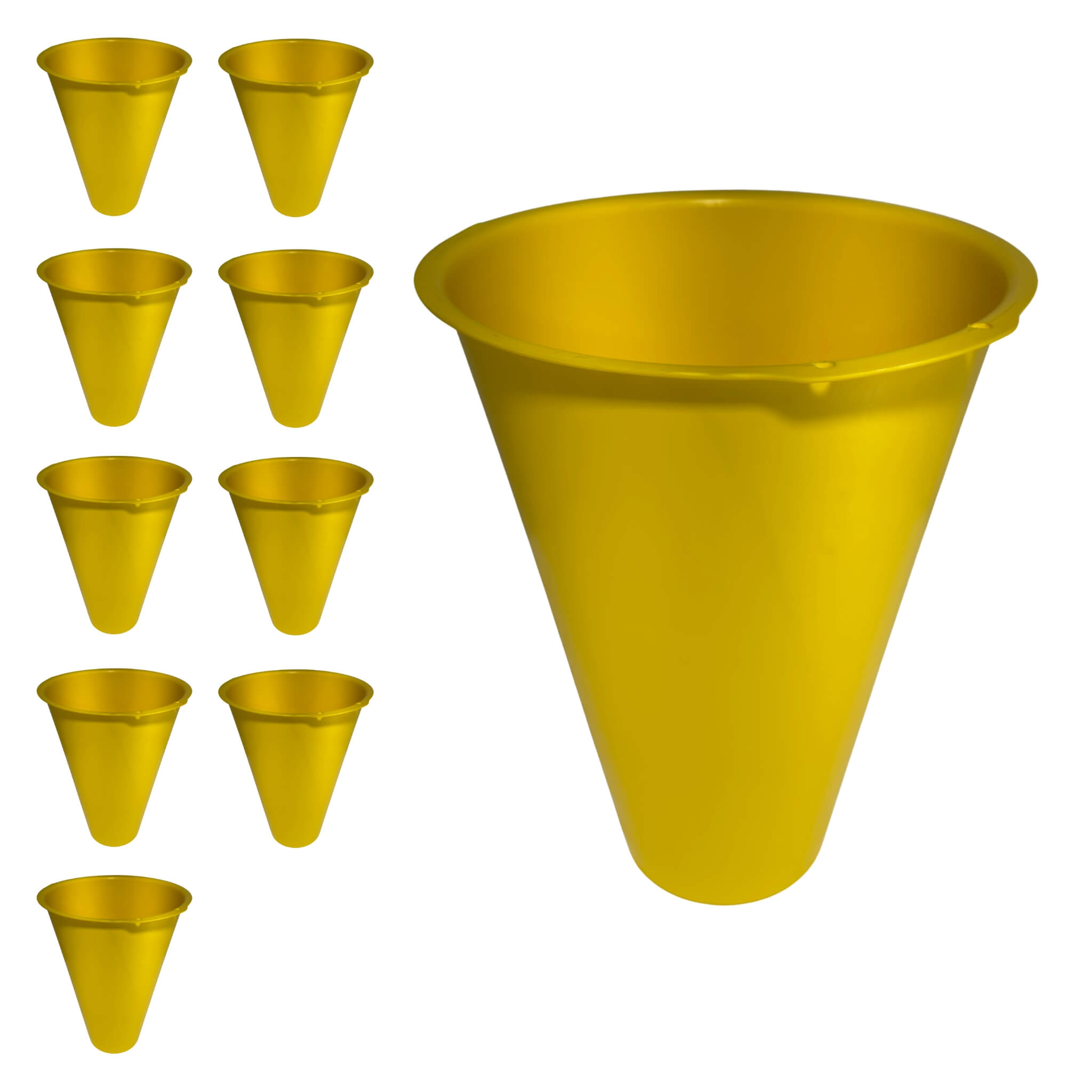Turkey slaughtering cone with a 5.5-inch bottom opening and tapered sides.