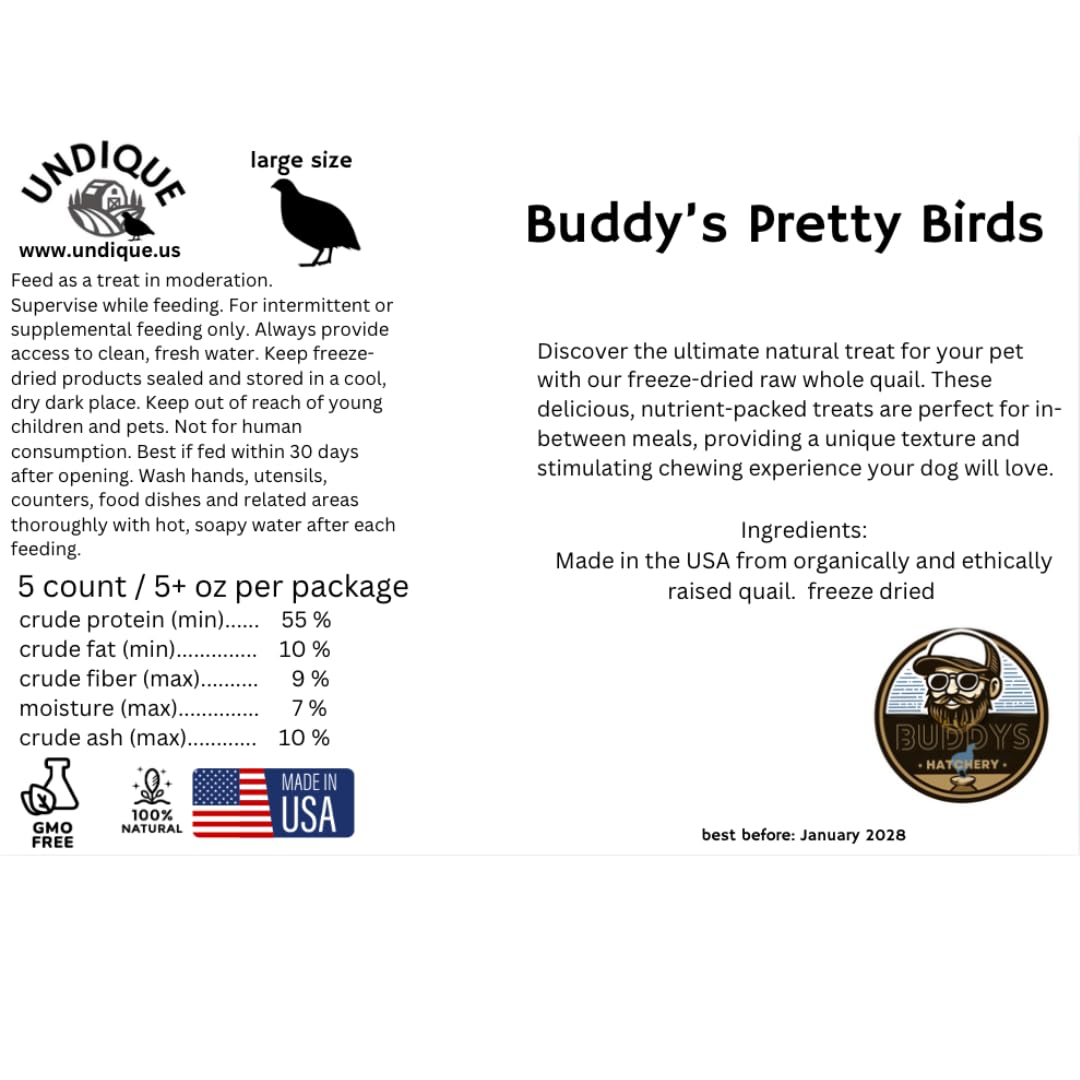 Undique Buddy's Pretty Birds Dog Training Quail Ingredients